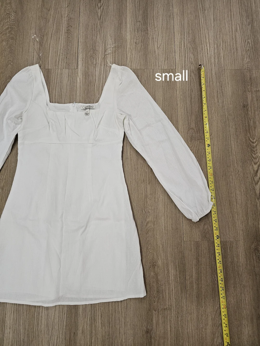 NWT Speechless White Linen Blend Long Puff Sleeve Square Neck Mini Dress in S&M - Picture 7 of 15